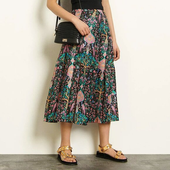 EUC Sandro Ivane Enchanted Forest Midi Skirt 0, XS $295 - Picture 3 of 12